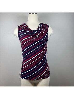 Chaps Striped Tank Top - Navy, Red, White Small
